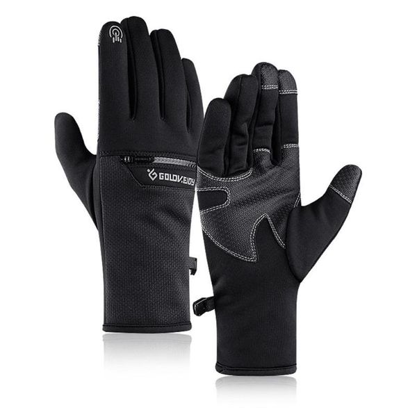 

cycling gloves 1 pair waterproof ski touch screen non-slip db12 plus fleece warm for outdoor hiking skiing, Black