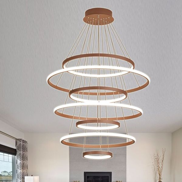 Moderne LED-Pendelleuchten mit 7 Kreisringen, Deckenbeleuchtung für Wohnzimmer, Schlafzimmer, Küche, Esszimmer, hoher Glanz