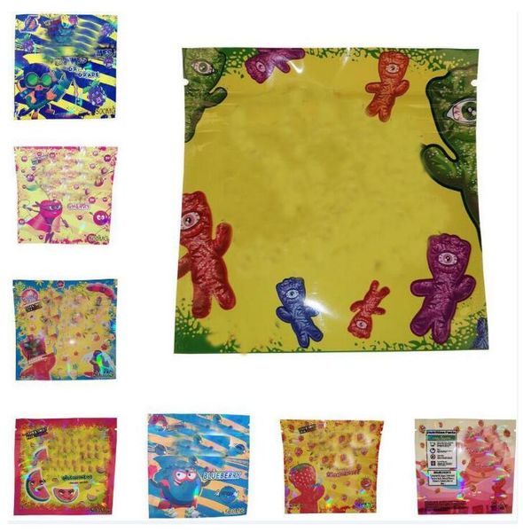 

7 types smell proof mylar foil bag 3 sides sealed flat pouch infused gummies exotic 420 710 edibles packaging 500mg watermelon bags