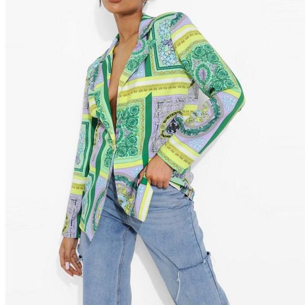 

women's suits & blazers women long sleeve party jacket 2021 autumn elegant fashion print lapel streetwear lady winter casual cardig, White;black