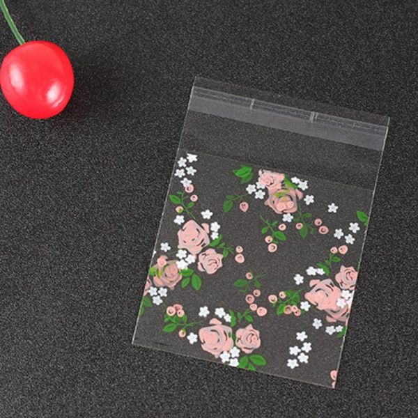 

gift wrap 100pcs handmade package rose flower home festive cookies self adhesive square transparent jewelry bag