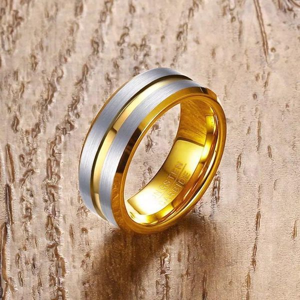 

wedding rings 2021 fashion real tungsten carbide groove men ring gold color band engagement anniversary gift anillos hombre, Slivery;golden