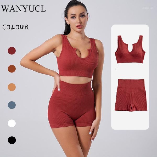

yoga outfit wanyucl two-piece woman set seamless knitting gym sport workout running sports short bra suit tracksuit u-neck fitness