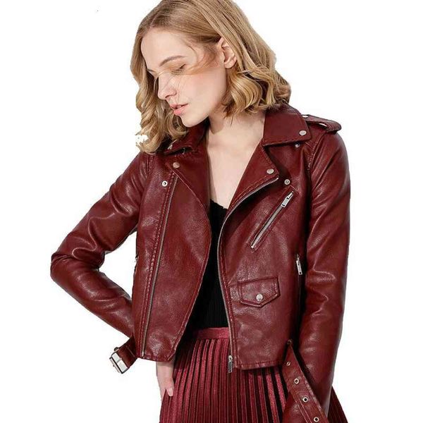 

leather jacket high fashion men belt clothes spring and autumn zipper short coat motorcycle, Black