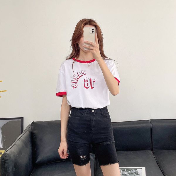 

brand t shirt and polos women's contrast color bonded round neck no. 16 digital t-shirt cotton simple backing three-dime, White
