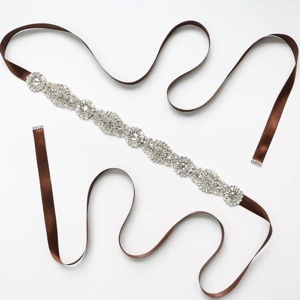 

wedding sashes colored satin ribbon rhinestones bridal belt crystal sash for dress accessories, White