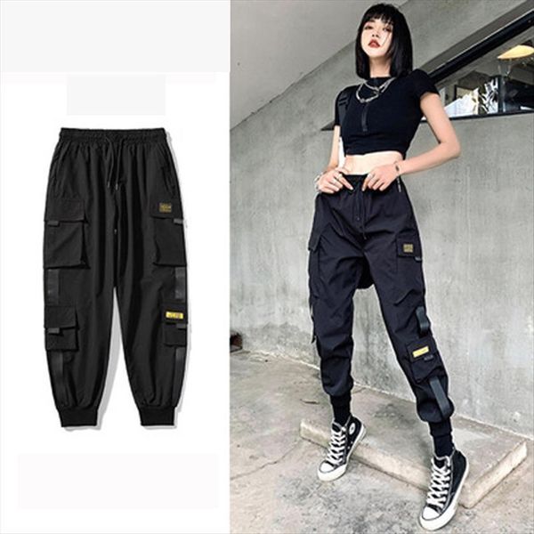 

streetwear black korean style womens capri elastic waist sweatpants baggy summer hip hop harajuku trousers, Black;white