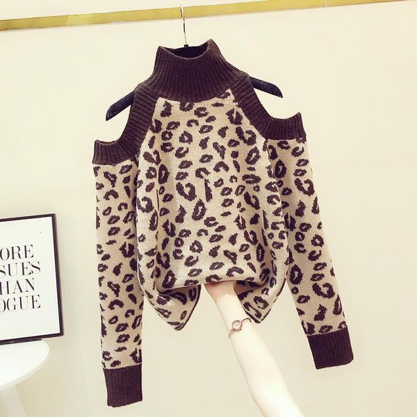 

women's sweaters fashion turtleneck for women fall winter off-shoulder long sleeve vintage leopard print loose pullover tuhb, White;black
