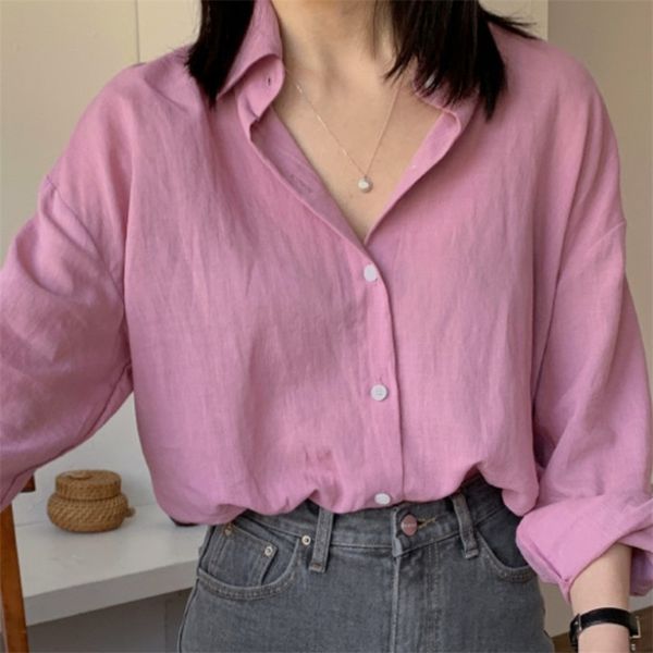 

sunscreen casual shirt women blouse spring summer korean lapel single-breasted loose and thin all-match sunscreen 210508, White