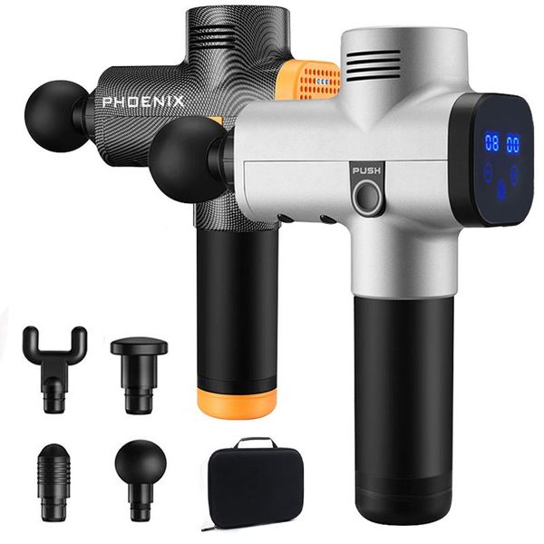

massage gun pistol lcd phoenix a2 silver body massager electric 4 heads mg57127