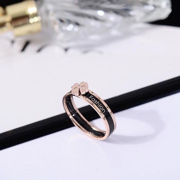 

cluster rings yun ruo arrival fashion black flower two-in-one ring rose gold color woman titanium steel jewelry never fade, Golden;silver