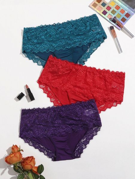 

3pack plus floral lace panty set p7td#, Black;white