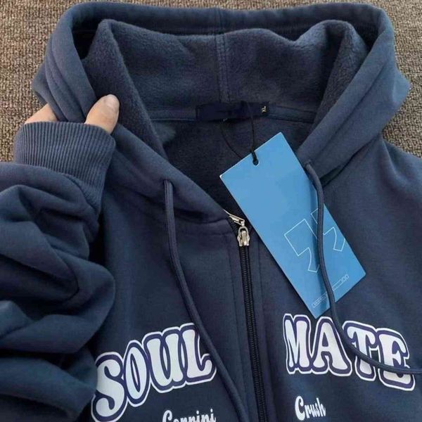 

new college style loose hooded sweatshirt jacket female velvet thick sweater baseball uniform female couple retro harajuku ins tide, Black