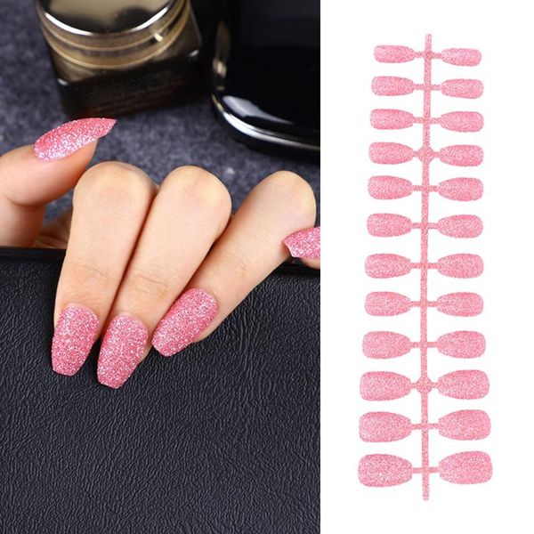 

false nails 24 pcs/bag glitter detachable coffin fake wearable ballerina manicure tool women fashion full cover nail tips, Red;gold
