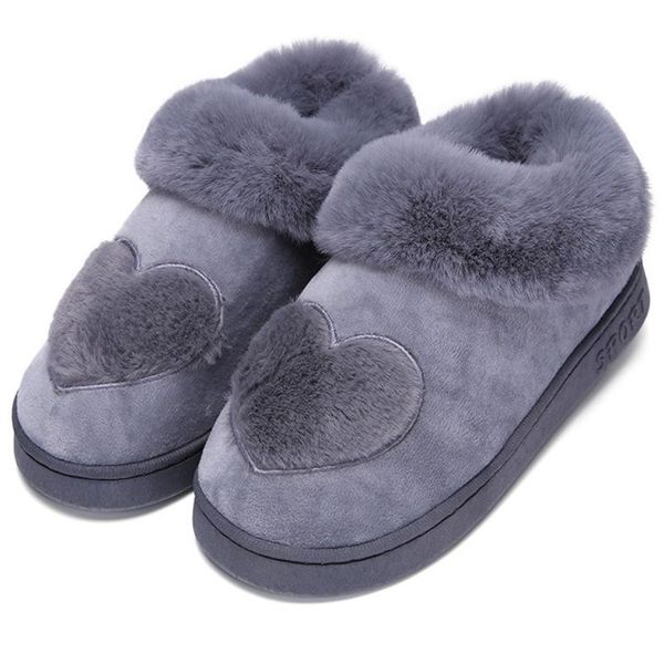 

slippers arrival heart-shaped cotton women warm plush winter fur soft indoor shoes flat with home, Black