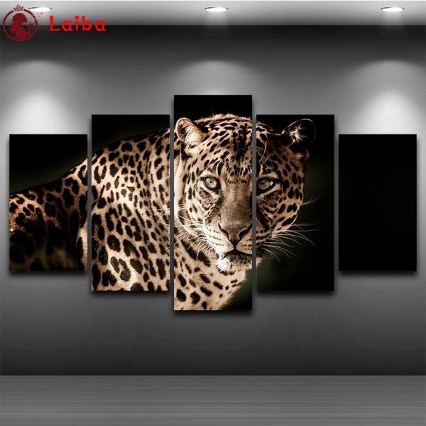 

diamond painting 5d mosaic modern style 5 panel animals the cool leopard embroidery full square&round decoration