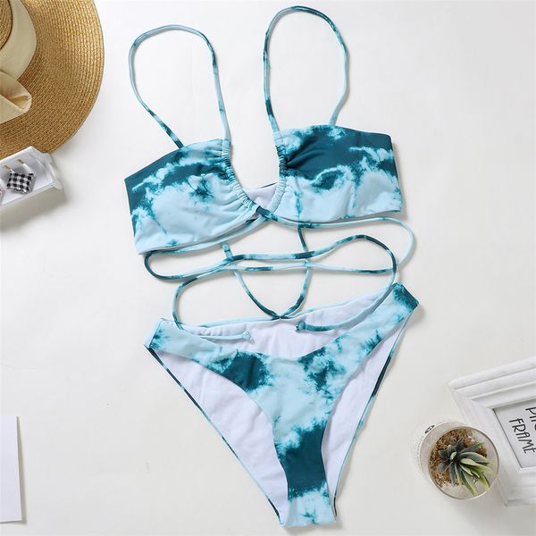 

tie dye wrap around bikini women swimwear female swimsuit two-pieces bikini set brazilian bather bathing suit swim lady k2535
