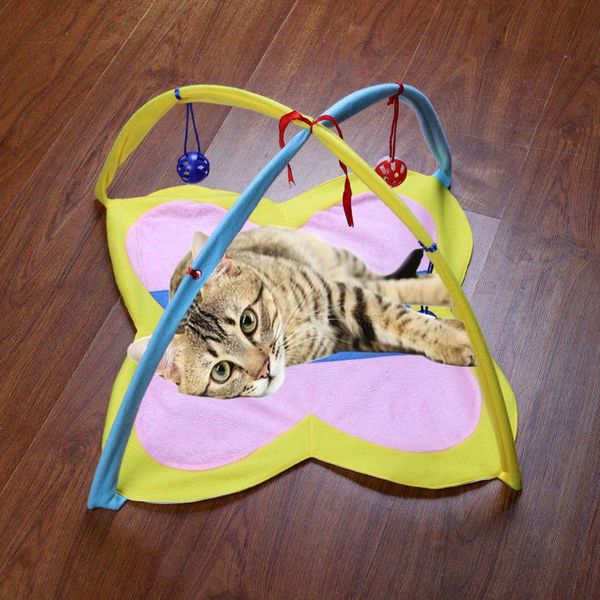 

cat beds & furniture 2 in 1 pet colorful bed soft cats tent exercise center with hanging bells playing mat
