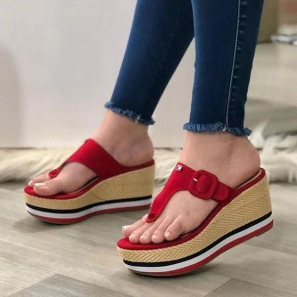 

women sandals 2021 heels woman slippers platform wedges shoes ladies summer slides mujer buckle flip flops plus size 43, Black