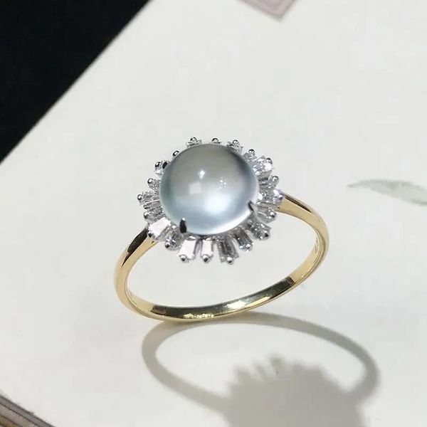 

cluster rings white glass type chalcedony egg noodle ring s925 sterling silver shank inlaid with diamond simple grandeur design compa, Golden;silver