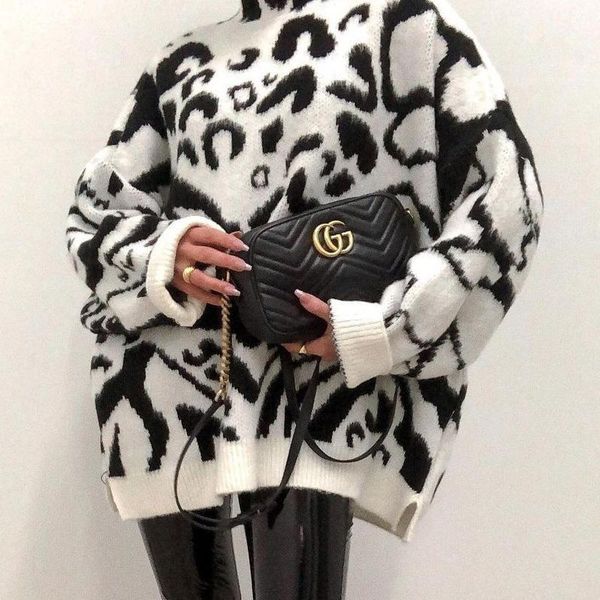 

women's sweaters women printed winter oversize loose sweater casual streetwear, White;black