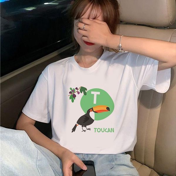 

summer toucan cat cute womens cartoon clothes graphic clothing, White
