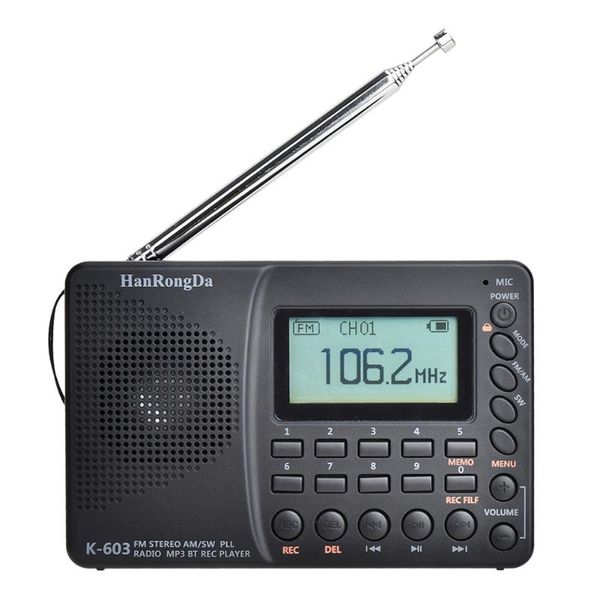 

radio k603 fm/sw/am multi band digital stereo mp3 speaker portable lcd display bluetooth-compatible pocket recorder radiogram