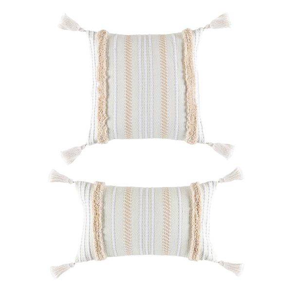 

cushion/decorative pillow decorative linen throw cover, farmhouse rustic pillowcase striped tufted with tassels cushion cover sham for sofa