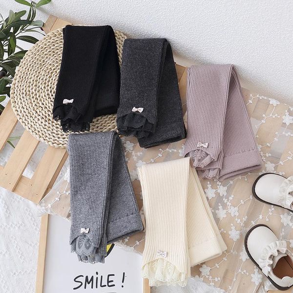 

trousers 2021autumn baby girls pants bow legging knit leggings, Blue