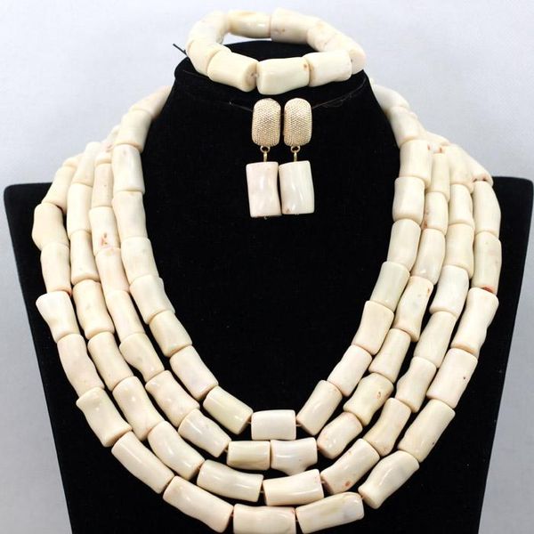 Ohrringe Halskette Creme Weiß Afrikanischer Modeschmuck Set Schönheit Korallen Perlen Hochzeit Für Frau CNR444