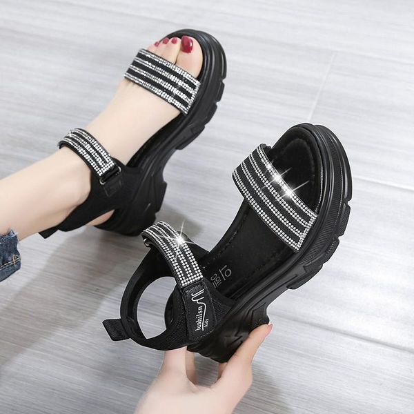 

sandals crystal sport women shiny open toe platform shoes summer leisure thick sole black beige mujer