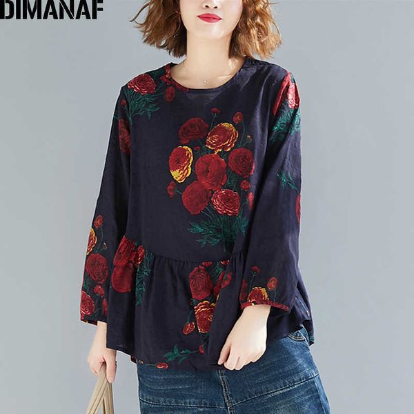 

plus size women t-shirts cotton linen lady tee vintage print floral loose elegant female clothes shirts spring 210531, White