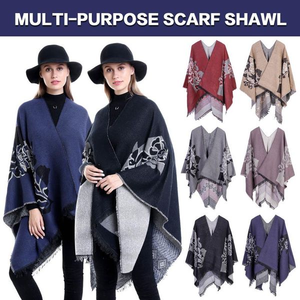 

scarves 2021 lightweight and comfortable women's collar patchwork lady imitation sweater cape coat blanket shawls windproof dustproof, Blue;gray