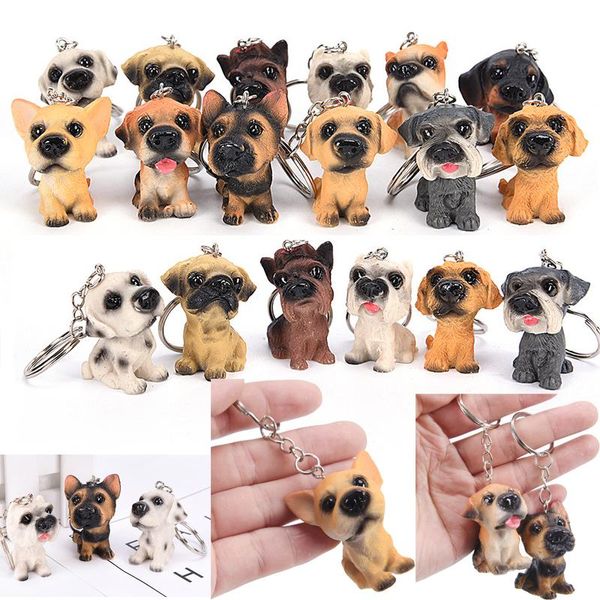 

keychains 3d resin cute dog key chain for lovers animal keyring ring holder pom gift women girl bag charms car, Silver