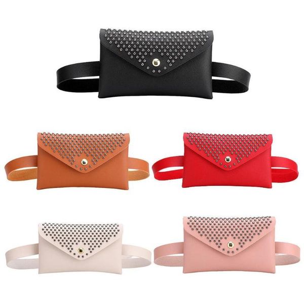 

waist bags punk solid color rivet shoulder fanny packs women flap chest bag