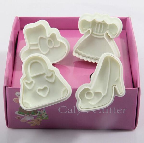 

baking & pastry tools 4pcs/set girl dress shoe bag hat (no box) fondant cake decoration cookie diy mold christmas