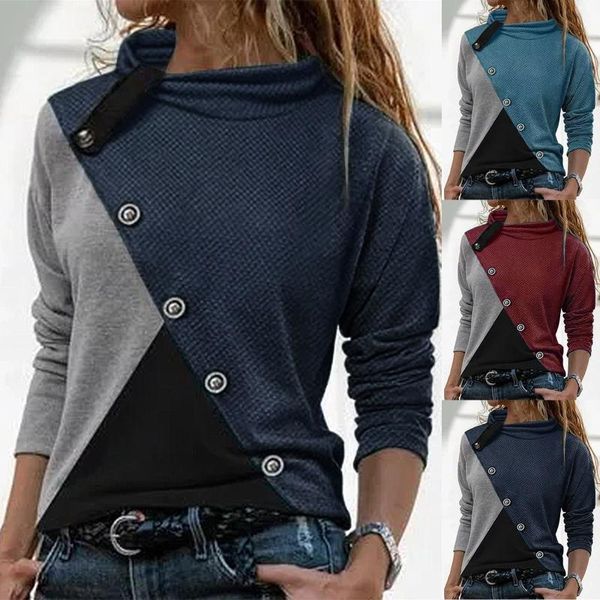 

women's blouses & shirts fashion buttons tunic blouse patckwork casual winter ladies basic shirt female women long sleeve blusas pullo, White