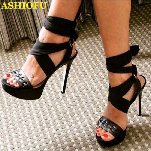 

handmade womens high heel sandals x-straps platform summer shoes dance party evening fashion, Black
