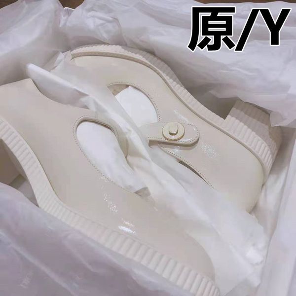 

mary jane small leather shoes with source standard d family round head thick bottom heel high heels 2021 french single