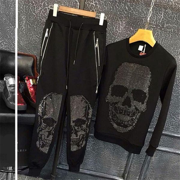 

men's tracksuits 2021 autumn and winter slim sanitary clothes skull casual two-piece suit, Gray