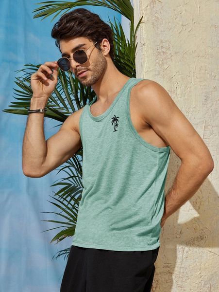 

men coconut tree tank k6vm#, White;black