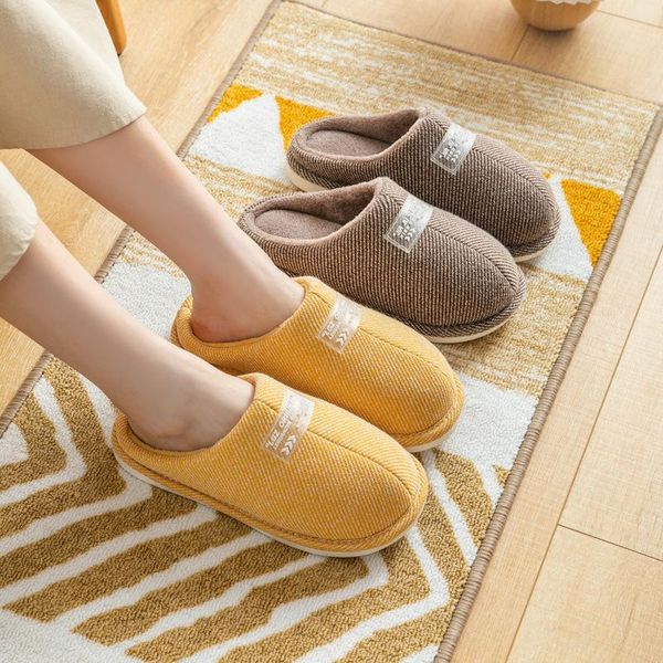 

women indoor slippers warm plush knitted fabric lovers home cotton slipper soft sole winter shoes woman men floor slides, Black