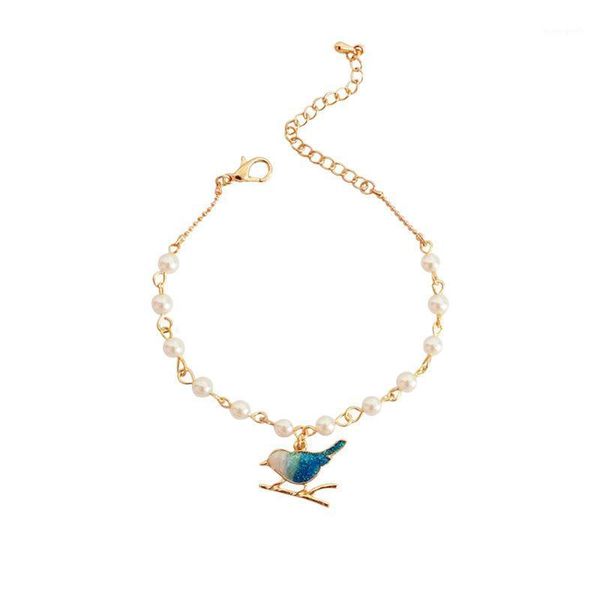 

charm bracelets gold color chain simple imitaion pearls adjustable bracelet contract blue bird charms for women girls children kids1, Golden;silver