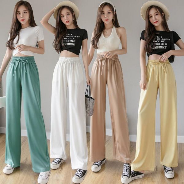 

women's pants & capris 2021 summer loose casual women trousers wide leg sraight ladies drawstring elastic waist, Black;white