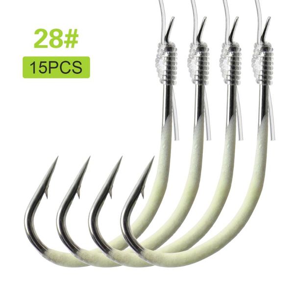 

12-28# luminous fishing hooks with line barbed tackle accessories steel pecsa swivels