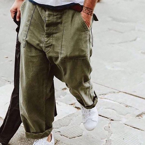 

men's pants stand pocket casual loose solid drawstring trouser plus size mens fashion hip hop sweatpants men streetwear, Black