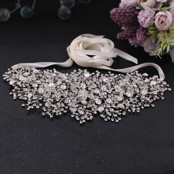 

wedding sashes 100% handmade luxury dress accessories sparkly diamond belt bridesmaid rhinestone alloy flower prom, White