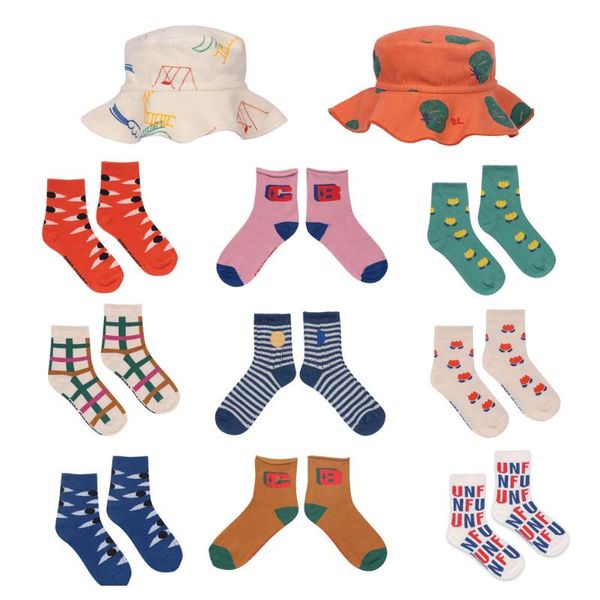 

children socks bobo 2021ss bc girl combed cotton flower lattice knitted short casual kids boys sports, Pink;yellow