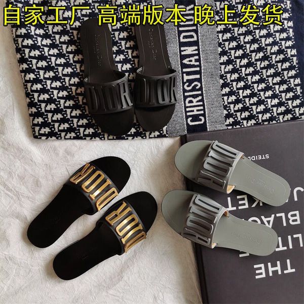 

2021 summer new fashion show popular home d letter metal lazy people wear slippers female students korean fashion beach, Black