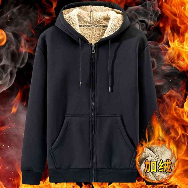 

autumn and winter new warm men's sweater cardigan hooded zipper versatile casual cashmere thickened coat, Black